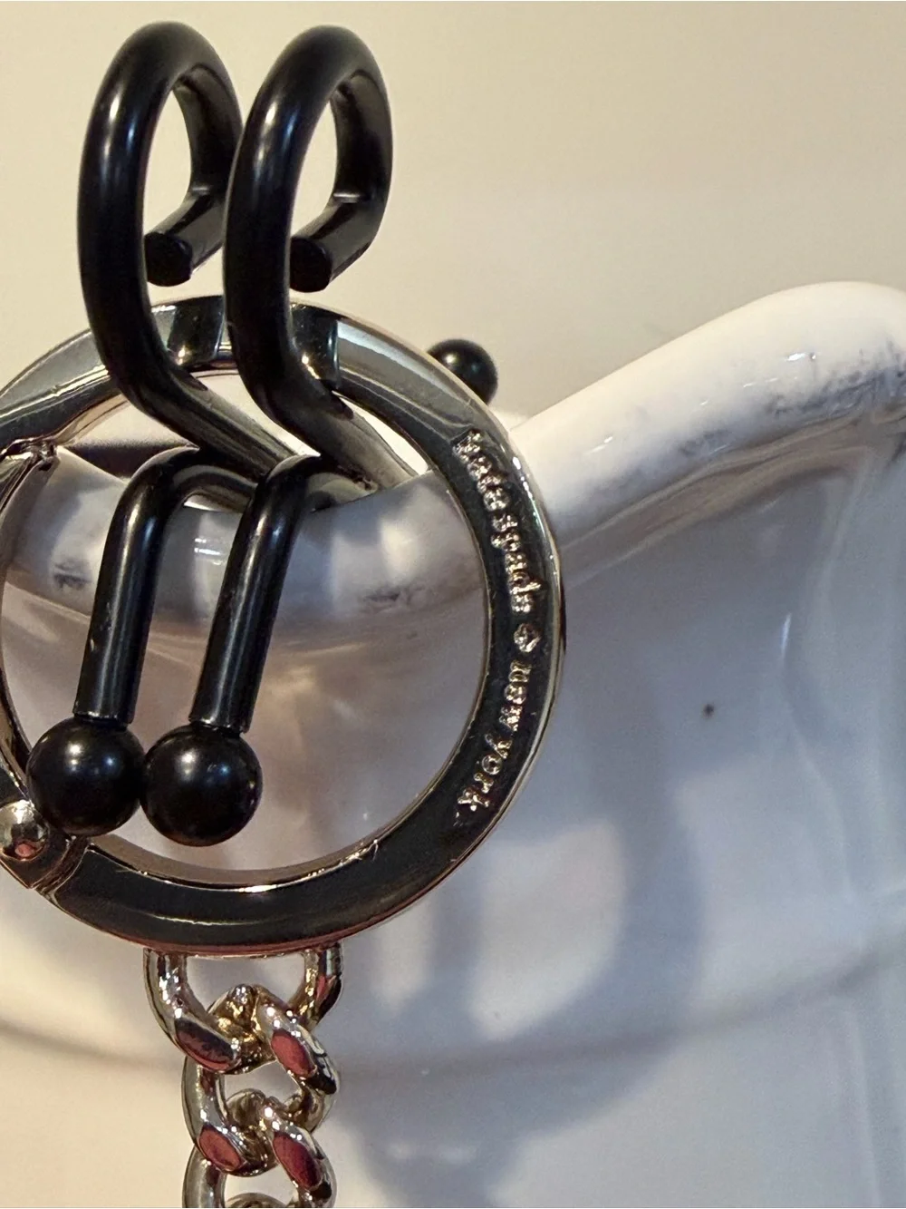 Kate Spade Black Enamel Spade Round Keychain